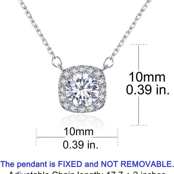 Platinum Plated Cubic Zirconia/Austrian Crystal Cushion Shape Halo Pendant Neckl - Picture 5 of 6